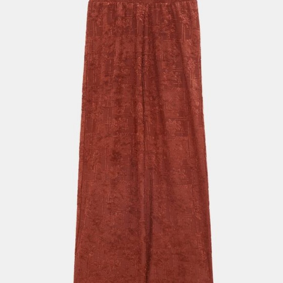 NWT Zara Size M Terracotta Wide Leg Textured Pants - Picture 6 of 8